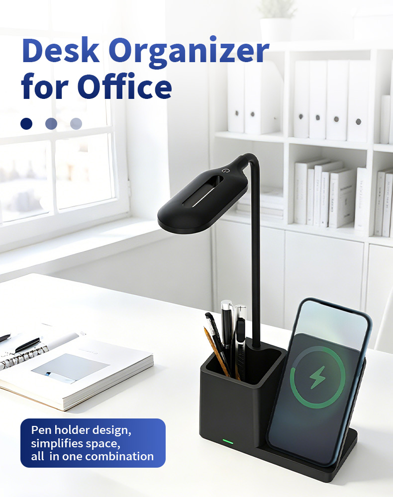 3 in 1 Pen Holder Desk Lamp and Wireless Charger 15W Phone Charger Fast Charging with Lamp With Holder for Phone detail