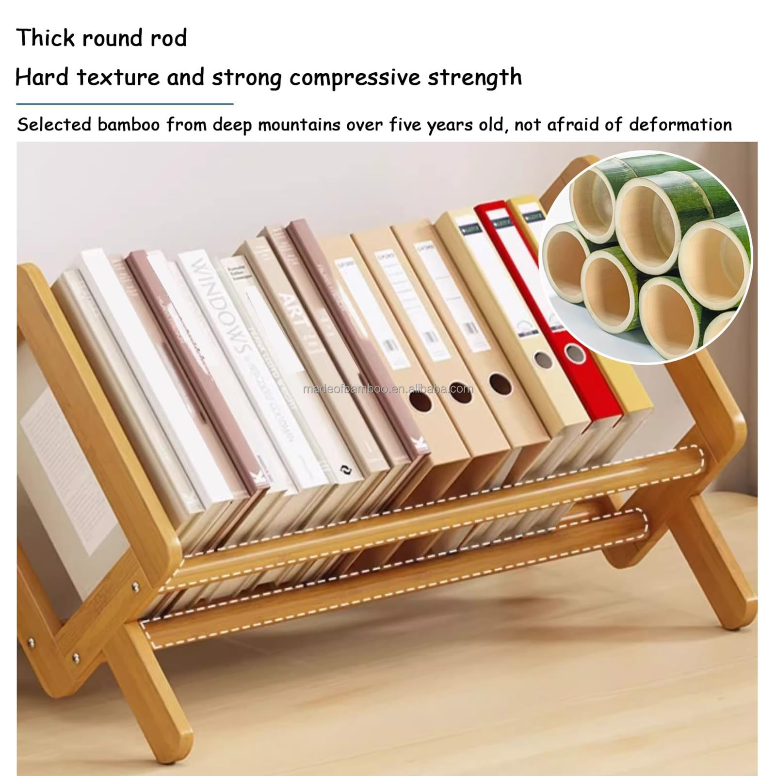 Bamboo Desktop Bookshelf Organizer Desk Wooden Tilting Bookcase Record Holder for CDs Living Room Home Office Small Book Rack detail