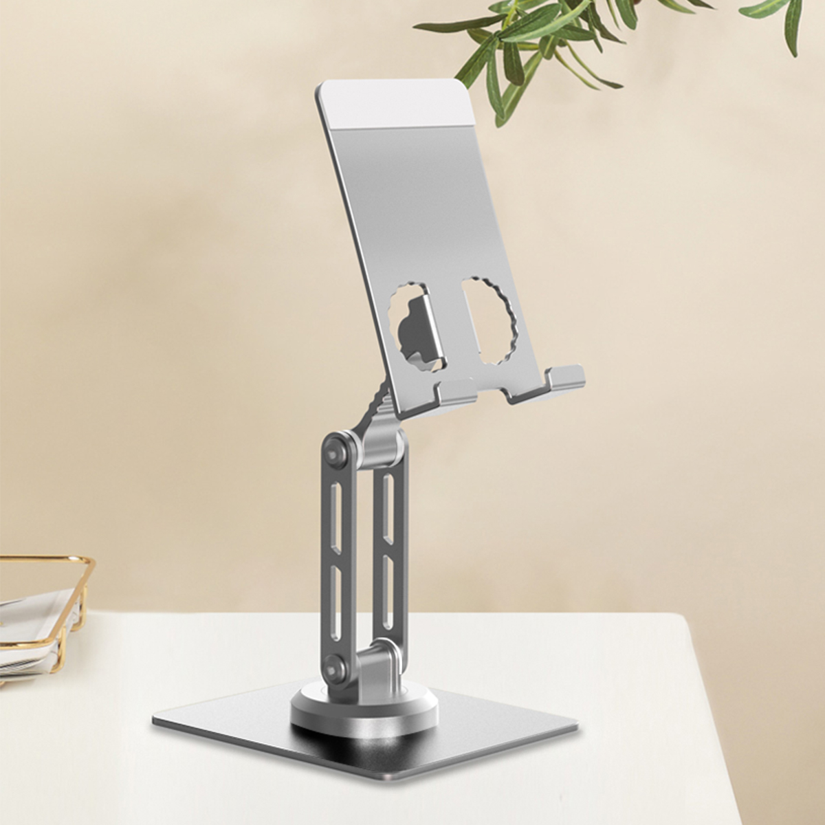 Adjustable 360 Rotating Aluminum Tablet Stand Swivel Phone Holder with Foldable Desktop Base Compatible with All Tablets detail