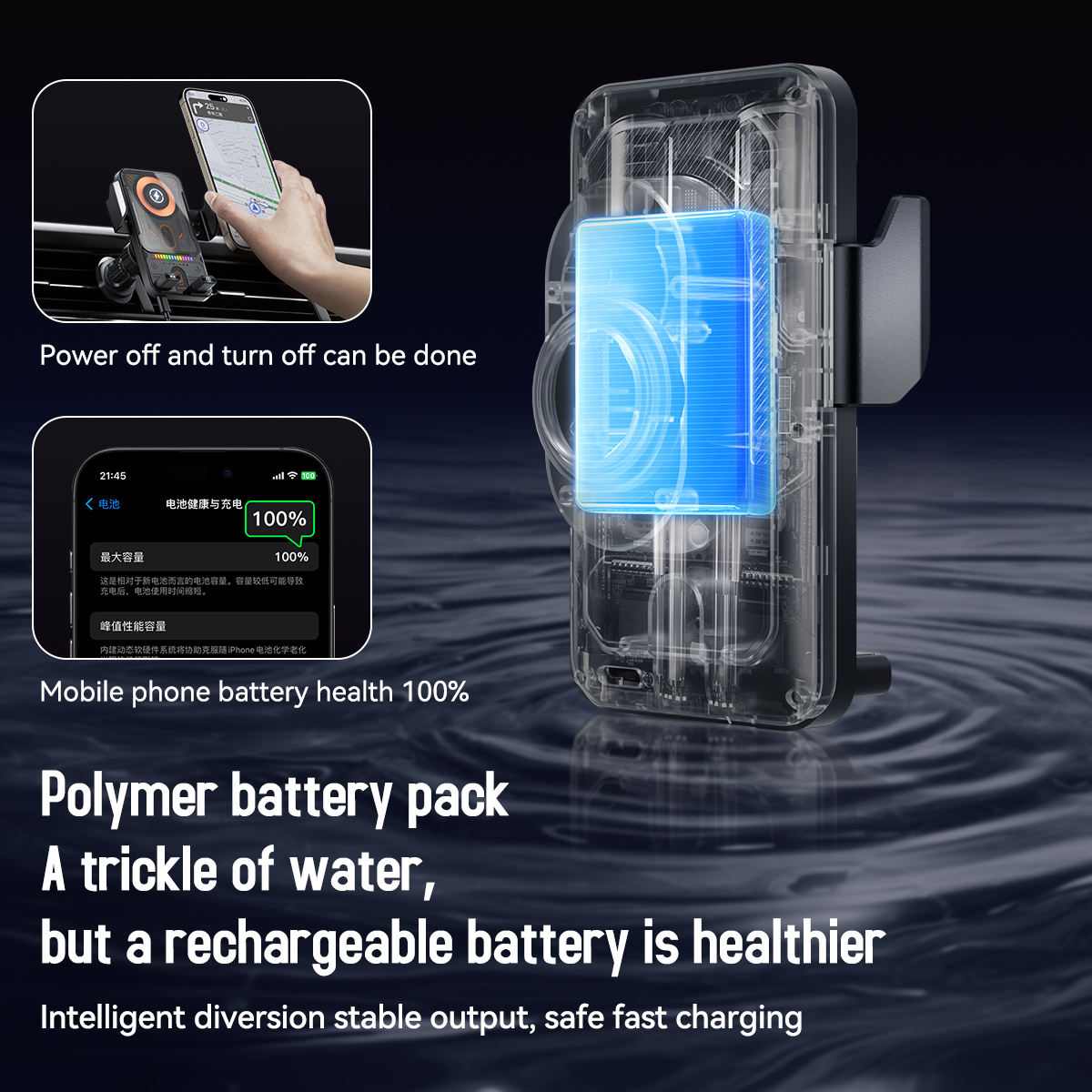15W Wireless Fast Charging Car Phone Holder, 360° Rotatable Air Vent Mount, Universal ABS Smartphone Stand product view