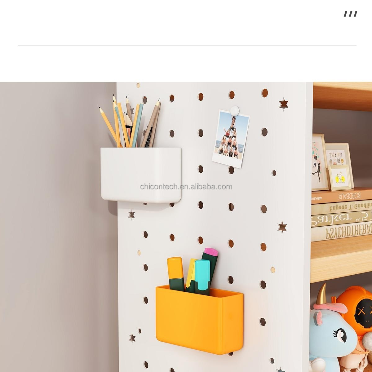 Simple Multi-Layer Desktop Bookshelf with Hole Pegboard Office Workstation Storage Rack Organizer for Student Dormitory detail