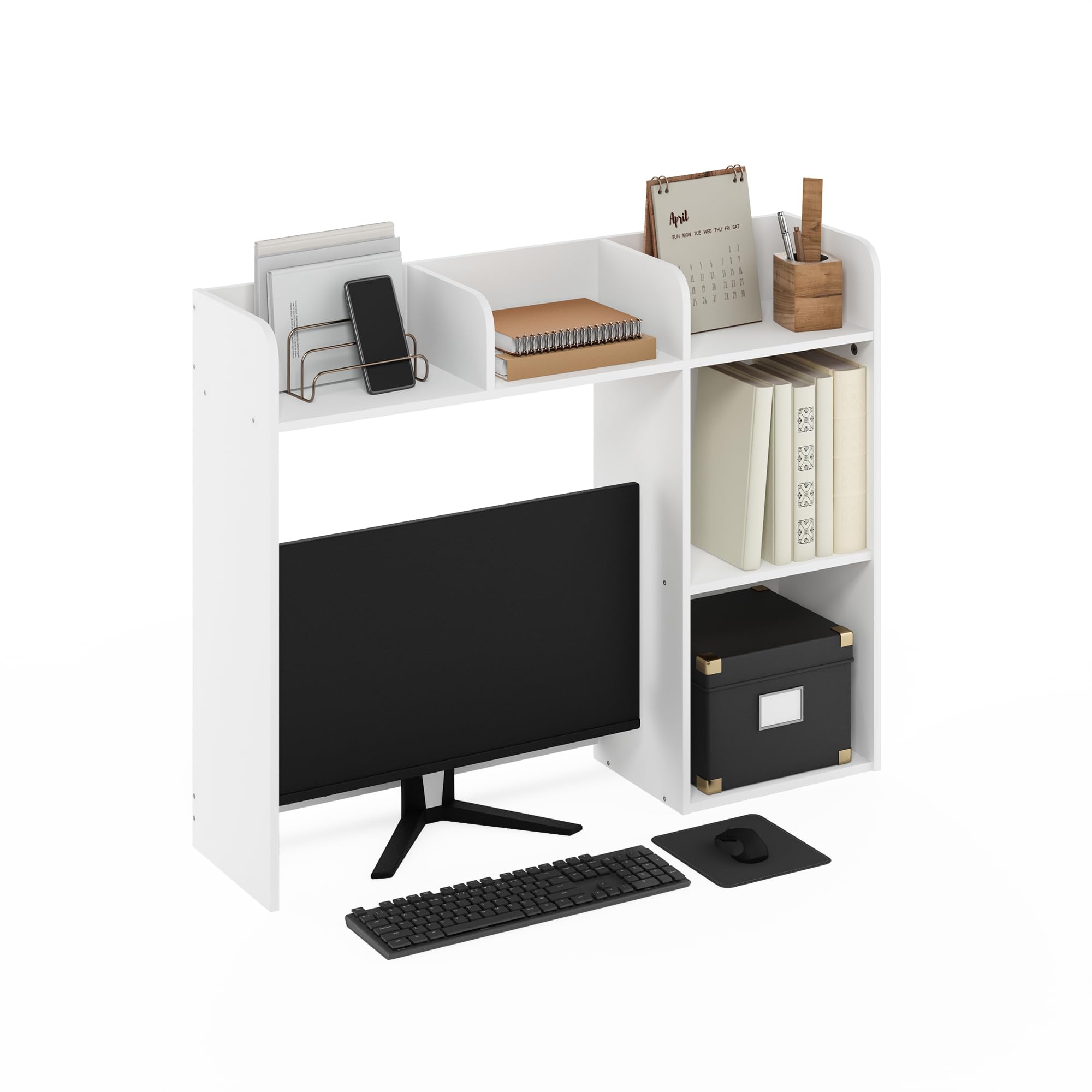Multi-function White Mdf 5-Shelf Desktop Bookshelf Hutch Shelves Living Room Furniture Wooden Desk Organizer Storage Rack detail