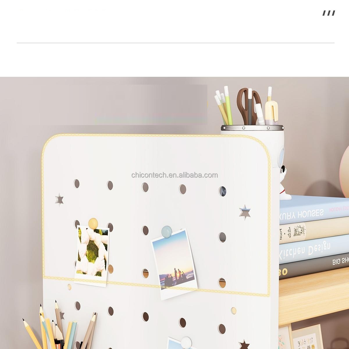 Simple Multi-Layer Desktop Bookshelf with Hole Pegboard Office Workstation Storage Rack Organizer for Student Dormitory detail