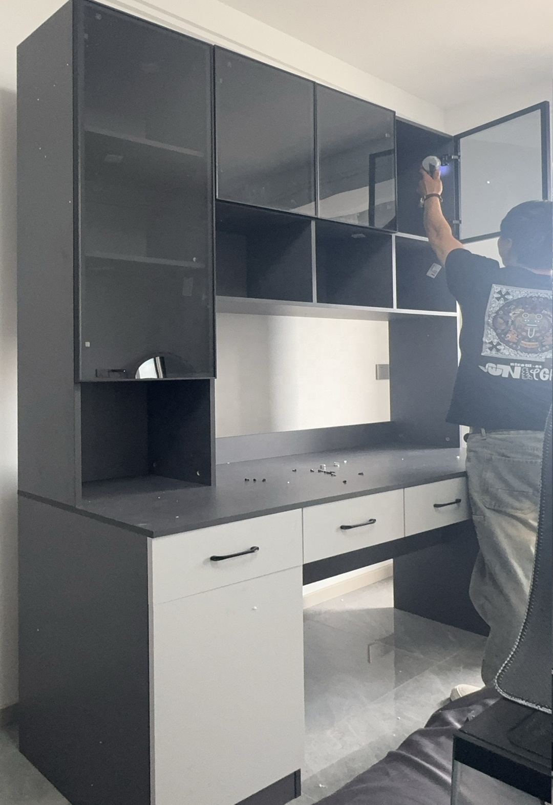 JYN Double Desk Cabinet Home Office Bookshelf Combination Home Student Use Desktop Computer Desk Integrated Bookcases product view