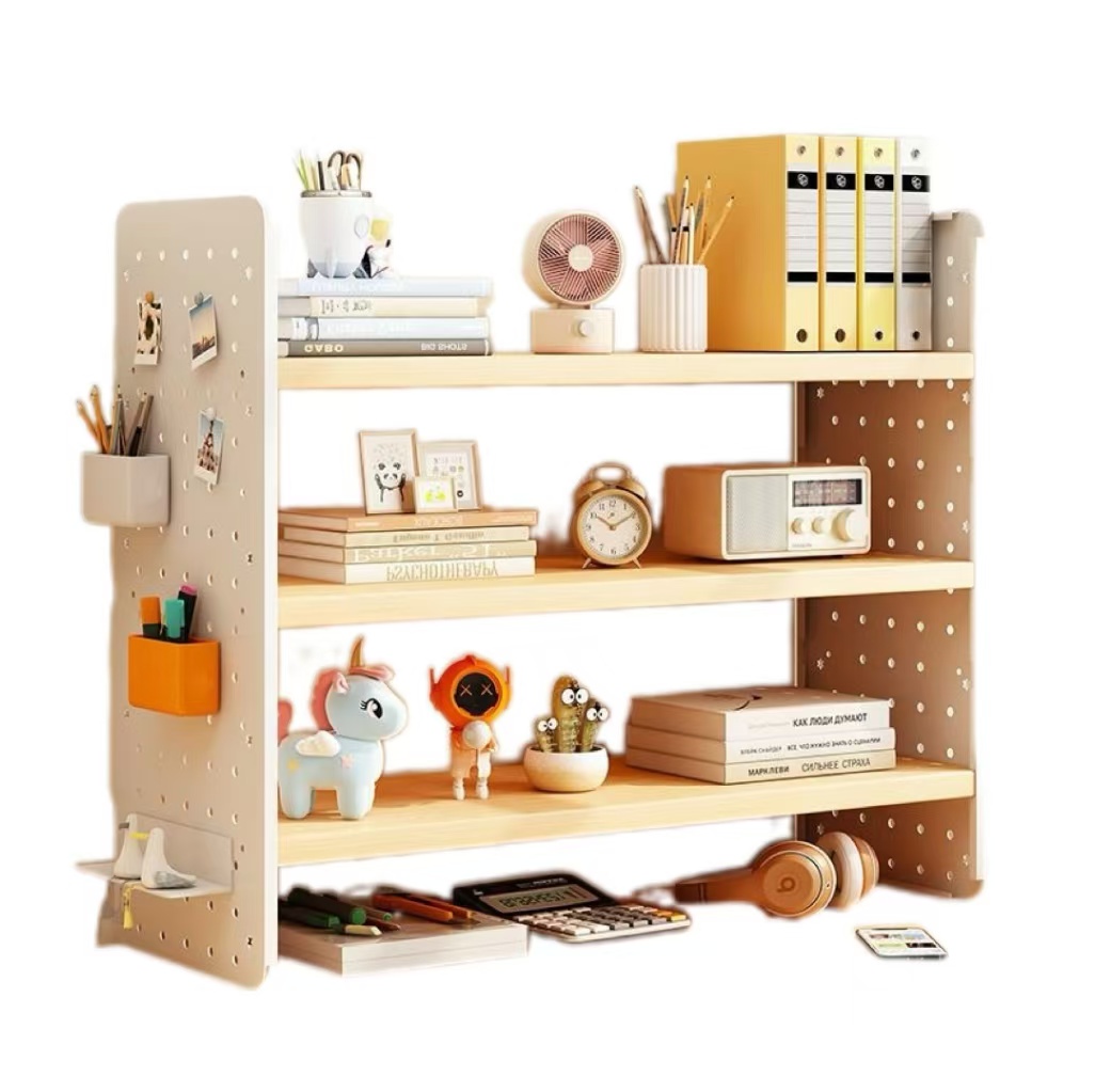 Simple Multi-Layer Desktop Bookshelf with Hole Pegboard Office Workstation Storage Rack Organizer for Student Dormitory product view