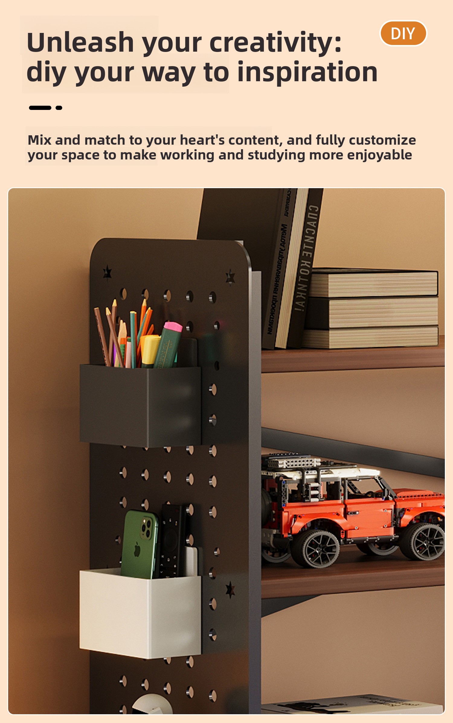 Durable Desktop Shelf Table DIY Pegboard Bookshelf Computer Desk Multi-Layer Storage Rack Office Display Rack Precious Metals detail