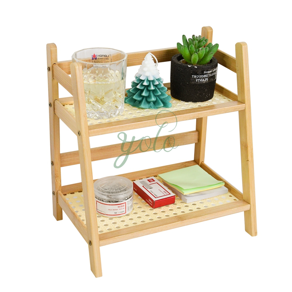 2 Tier Bamboo Desktop Display Stand Hot Sale Wood Desktop Organizer Small Bookshelf for Home and Office Desktop and Workspace detail