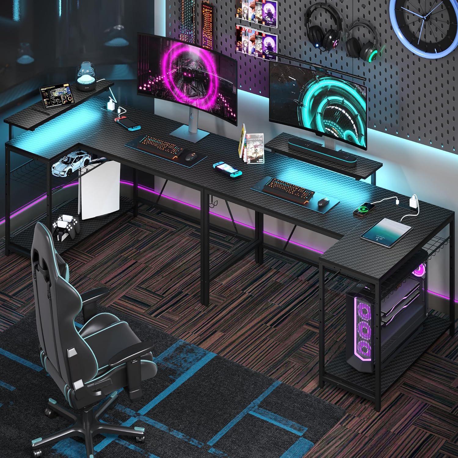 Integrated Office Corner L-Shaped E-Sports Desk Double Bookshelf Desktop with Metal Bookshelf for Household Use detail