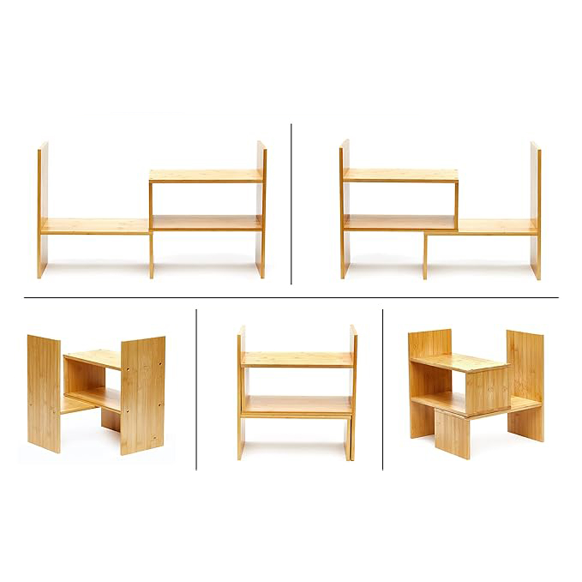 Adjustable Natural Wood Desk Adjustable Bookshelf Bamboo Desktop Organizer Display Shelf Rack Countertop Bookcase detail