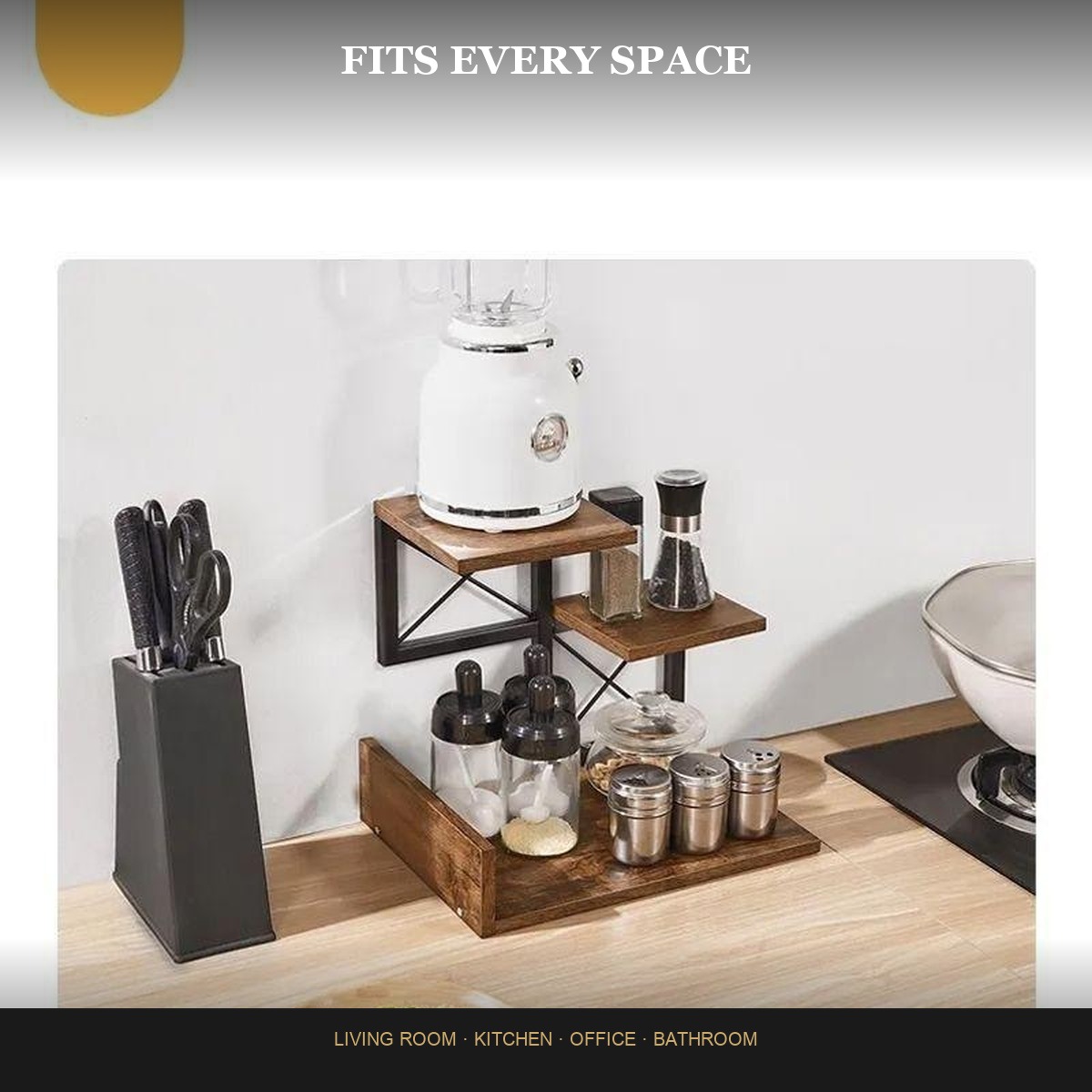 Wood Desktop Bookshelf Desktop Organizer Office Storage Rack Wood Iron Display Shelf Open Storage Box for Table Office Organizer detail