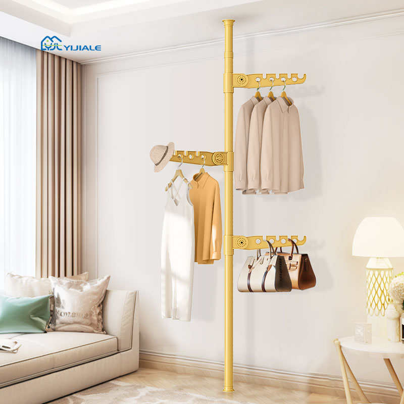 YIJIALE Ready To Ship OEM/ODM Telescopic Coat Stand Punch-Free Quick Install Adjustable Height Rental House Coat Stand