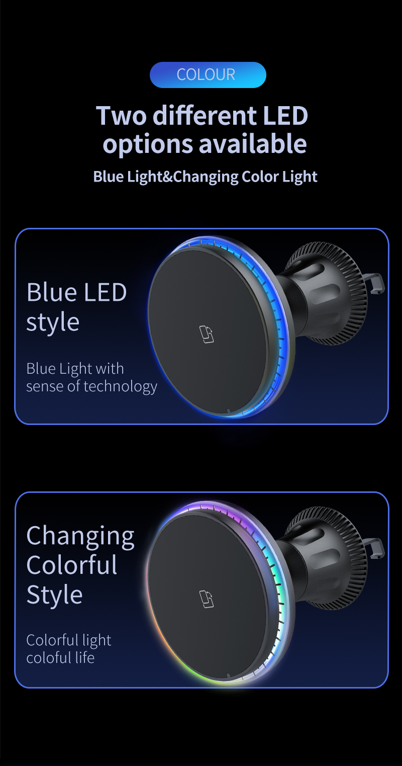 15W Fast Magnetic Wireless Car Charger Mount RGB Light 360° Rotation Air Vent Phone Holder for iPhone 17 16 15 14 Wholesale detail