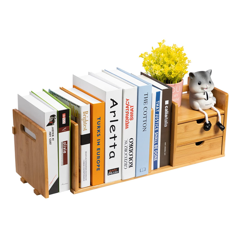 Factory Sale Various Widely Used Adjustable Movable Bamboo Wooden Storage Rack Expandable Bamboo Desktop Bookshelf detail