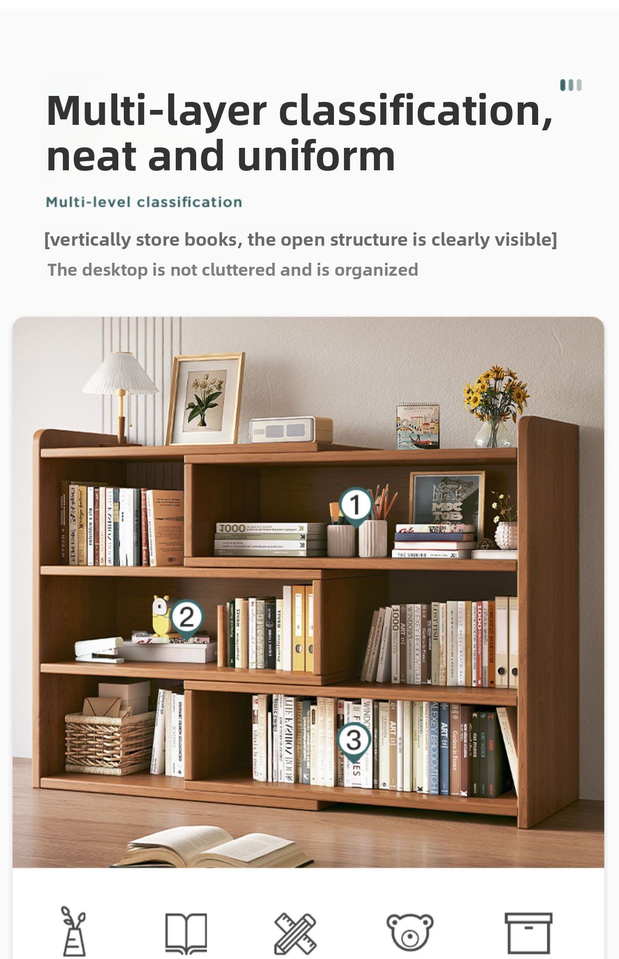 Bamboo Wood Multi-Layer Desktop Bookshelf Small Storage Rack Organizer for Office Home Student Study Bookcase Custom Logo OEM detail