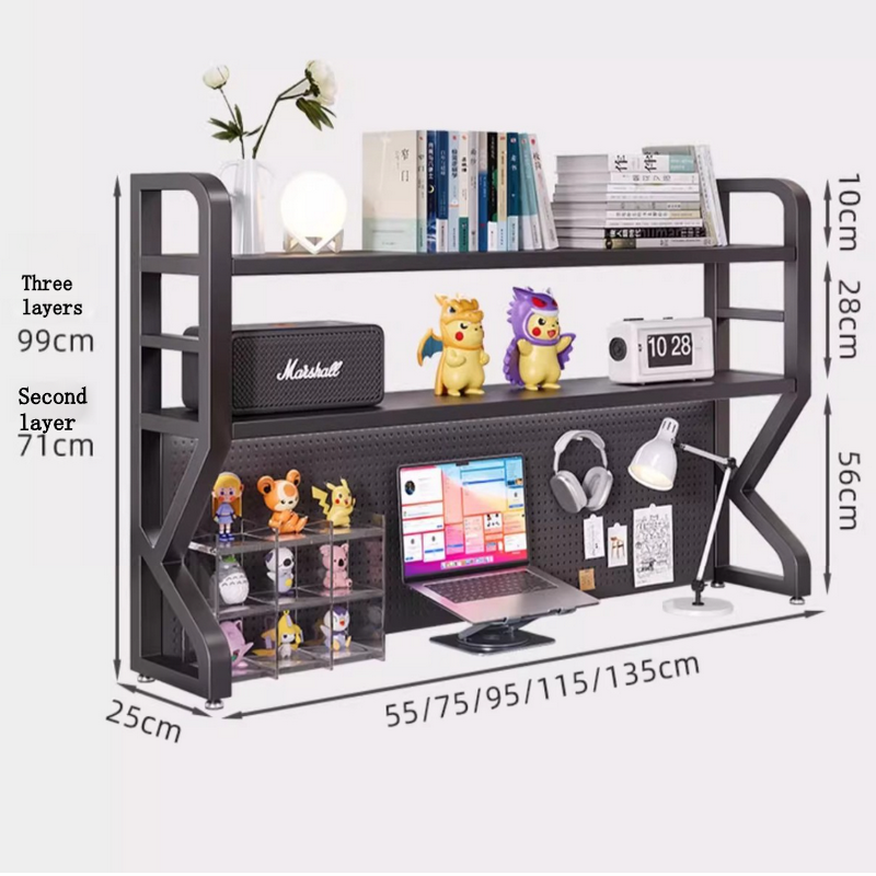 Desktop Storage Shelf  Multi-layer Iron Bookshelf with Pegboard for Office Desk & Computer Table detail