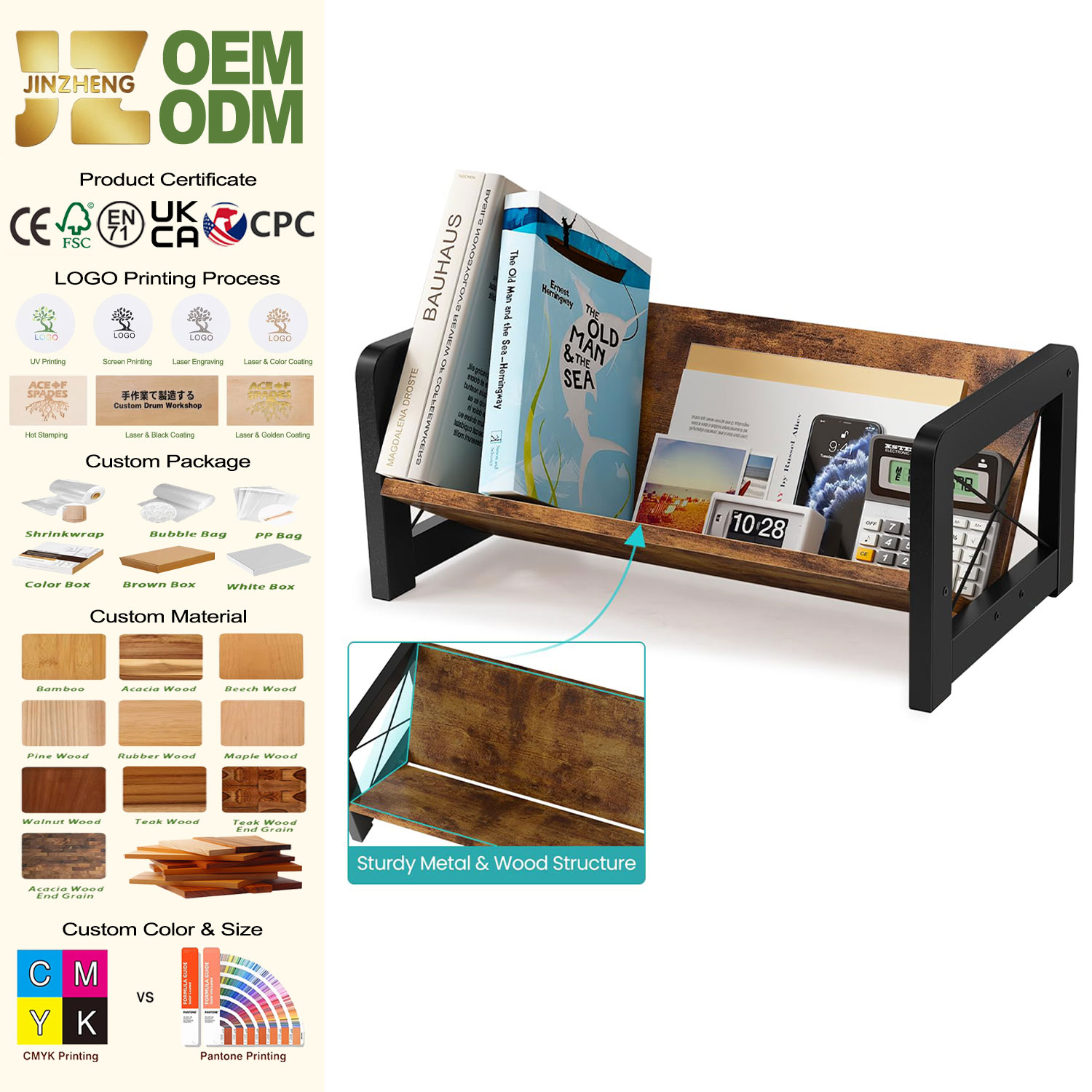 Mini Vintage Office Bookshelf Desktop Wood Slanted Desk Bookshelf Organizer Bookcase