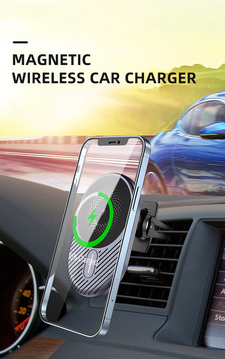 15W Electric Flexible Magnetic Wireless Car Charger Type-C Port Multi-Protection Air Vent Mount Phone Holder IPhone15 detail