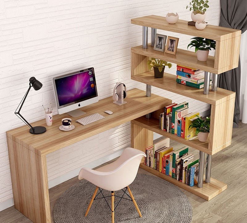 Modern Design Corner Bookshelf and Bookcase Integrated Desktop Computer and Student Writing Desk for Household Use product view