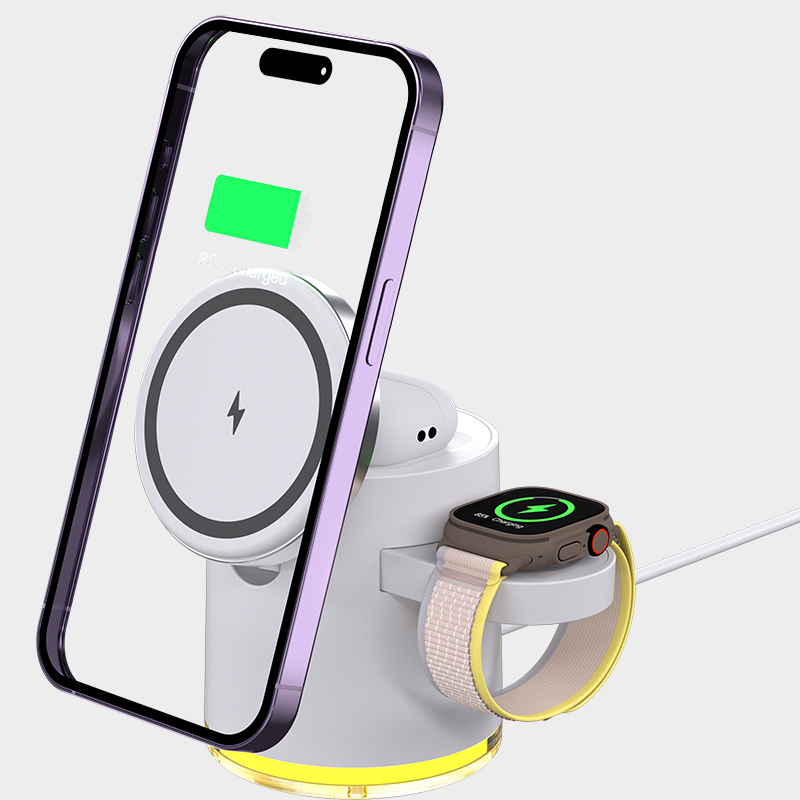 MPP Wireless Charger stand 2024 Magnetic Fast Charging Station Adjustable LED Light Wireless Phone Charger for Watch Earphone detail