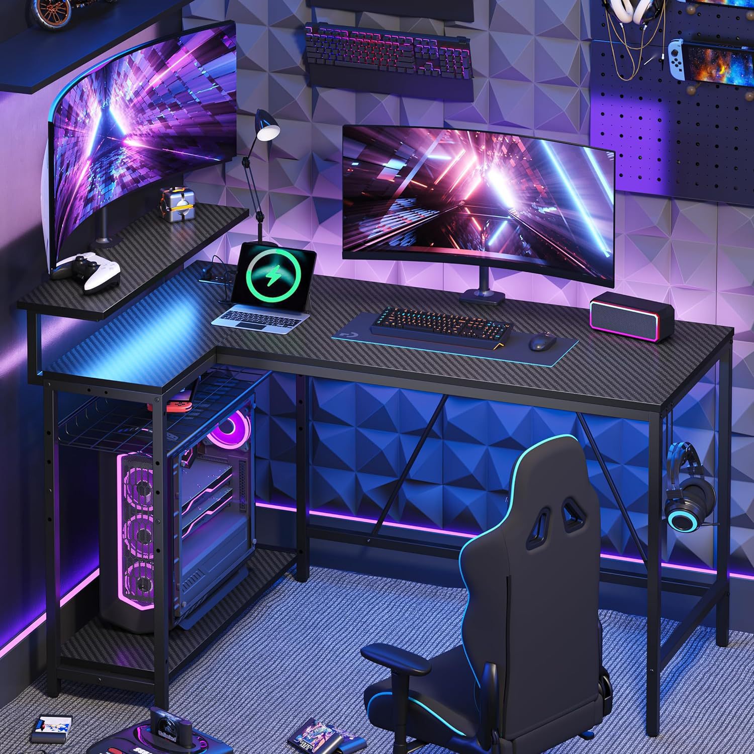 Integrated Office Corner L-Shaped E-Sports Desk Double Bookshelf Desktop with Metal Bookshelf for Household Use product view