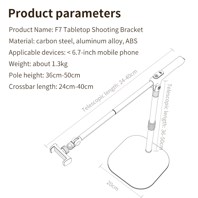 ZHIQING F7 Carbon Steel Aluminum Tabletop Shooting Bracket, Foldable Overhead Phone Stand with Remote for Calligraphy Recording detail
