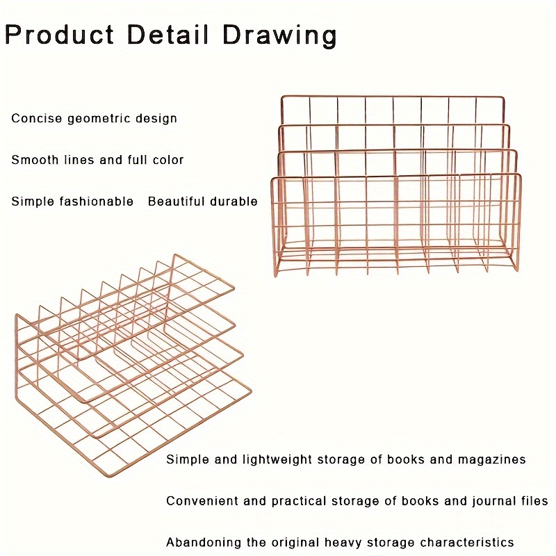 Three-Grid Metal Iron Art Desktop Bookshelf Multifunctional Magazine & File Storage Rack detail