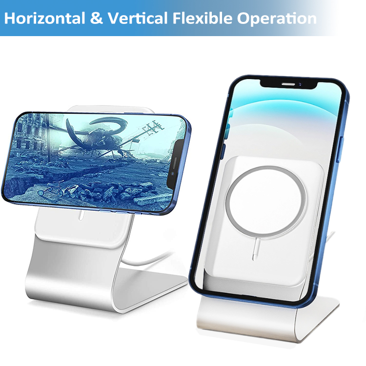 Aluminium Magnetic Desk Phone Charger Stand Holder for iPhone 14 13 12  Pro Max Mini Wireless Charging Desktop Dock Mount detail