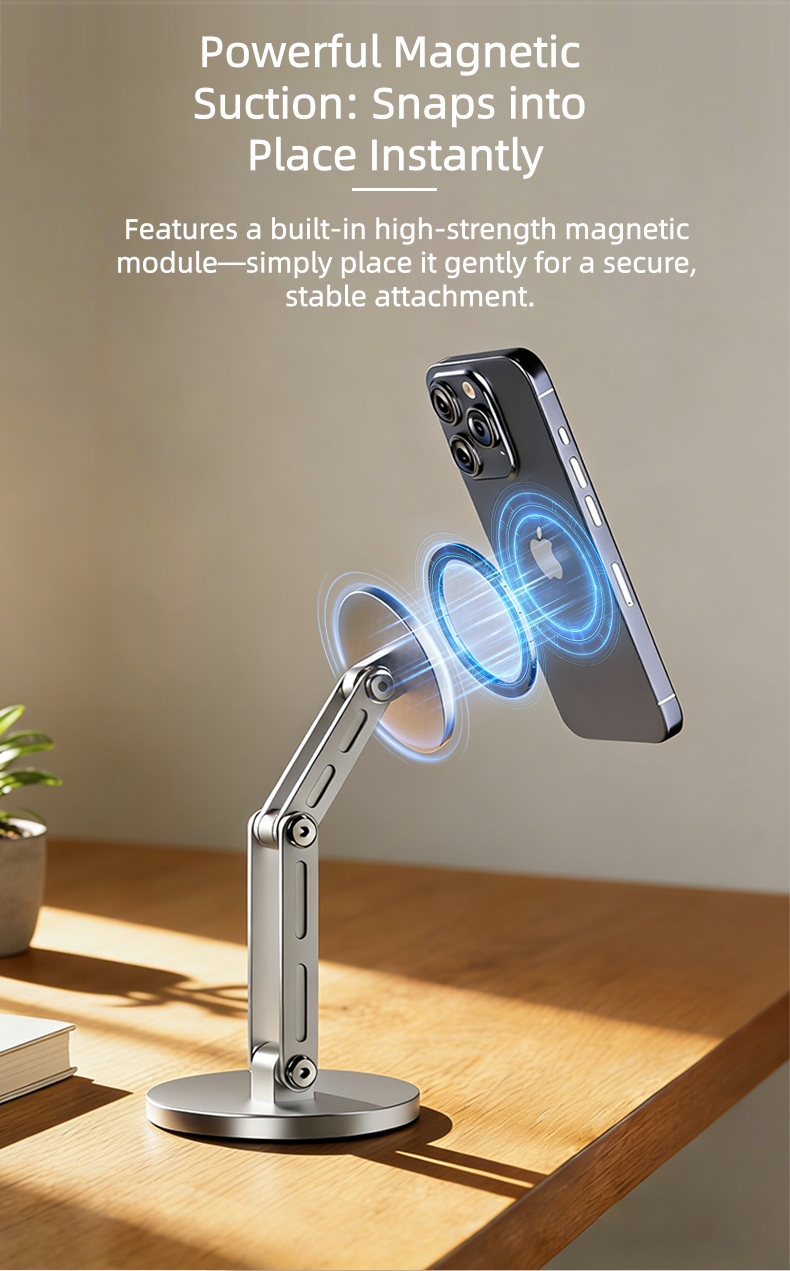 360 Rotating Magnetic Tablet Stand Foldable Aluminum Phone Holder for Desk Office & Travel Supports 4-10 Inch Devices detail
