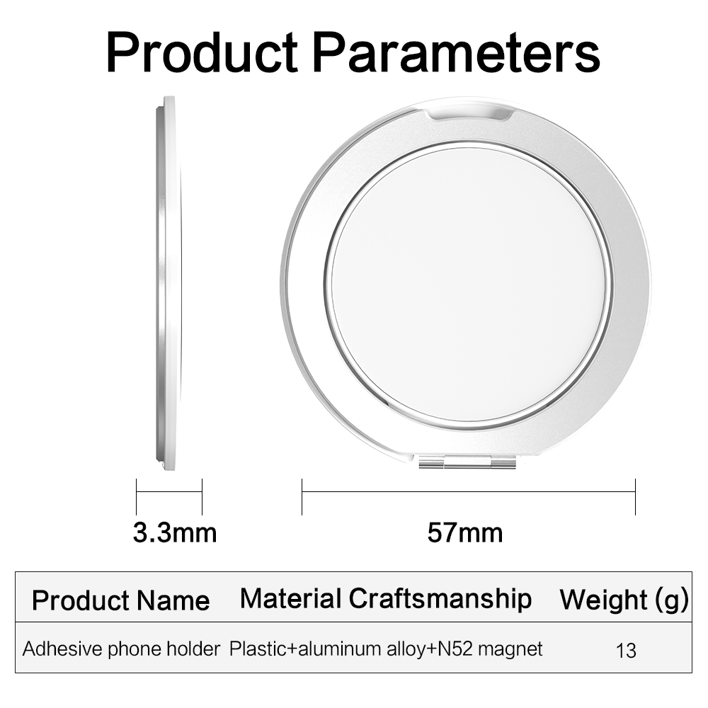 Custom X7 Portable Foldable Phone Kickstand, Aluminum+PC Adhesive Ring Holder, 360° Rotation Universal Desk & Hand Grip Stand detail