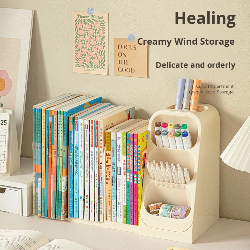 Plastic Desktop Storage Box Student Book Organizer Book Stand Large Capacity Bookshelf Pen Holder product view