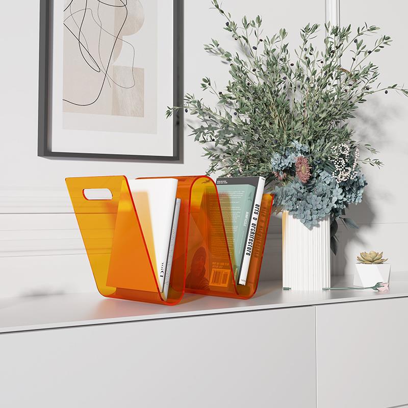 Modern W-shaped Acrylic Desktop Bookshelf Orange Refreshing Desktop Magazine Rack product view