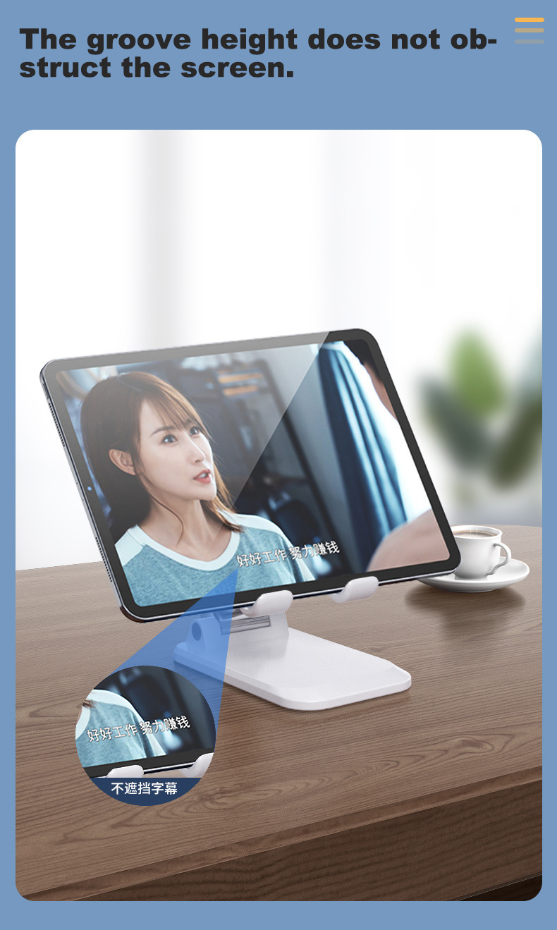 Adjustable ABS+Aluminum Alloy Phone Stand with Non-Slip Base Silicone Pad Compatible All Phones Tablets Desk Use detail