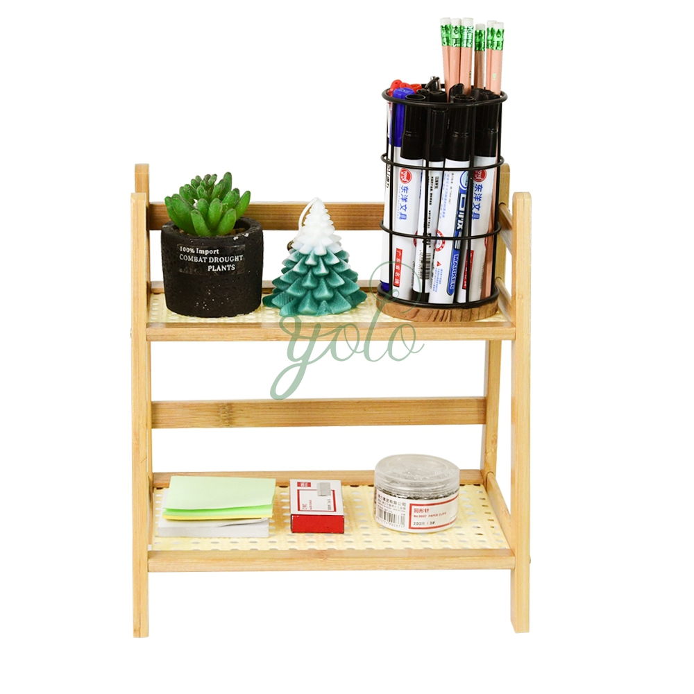 2 Tier Bamboo Desktop Display Stand Hot Sale Wood Desktop Organizer Small Bookshelf for Home and Office Desktop and Workspace detail