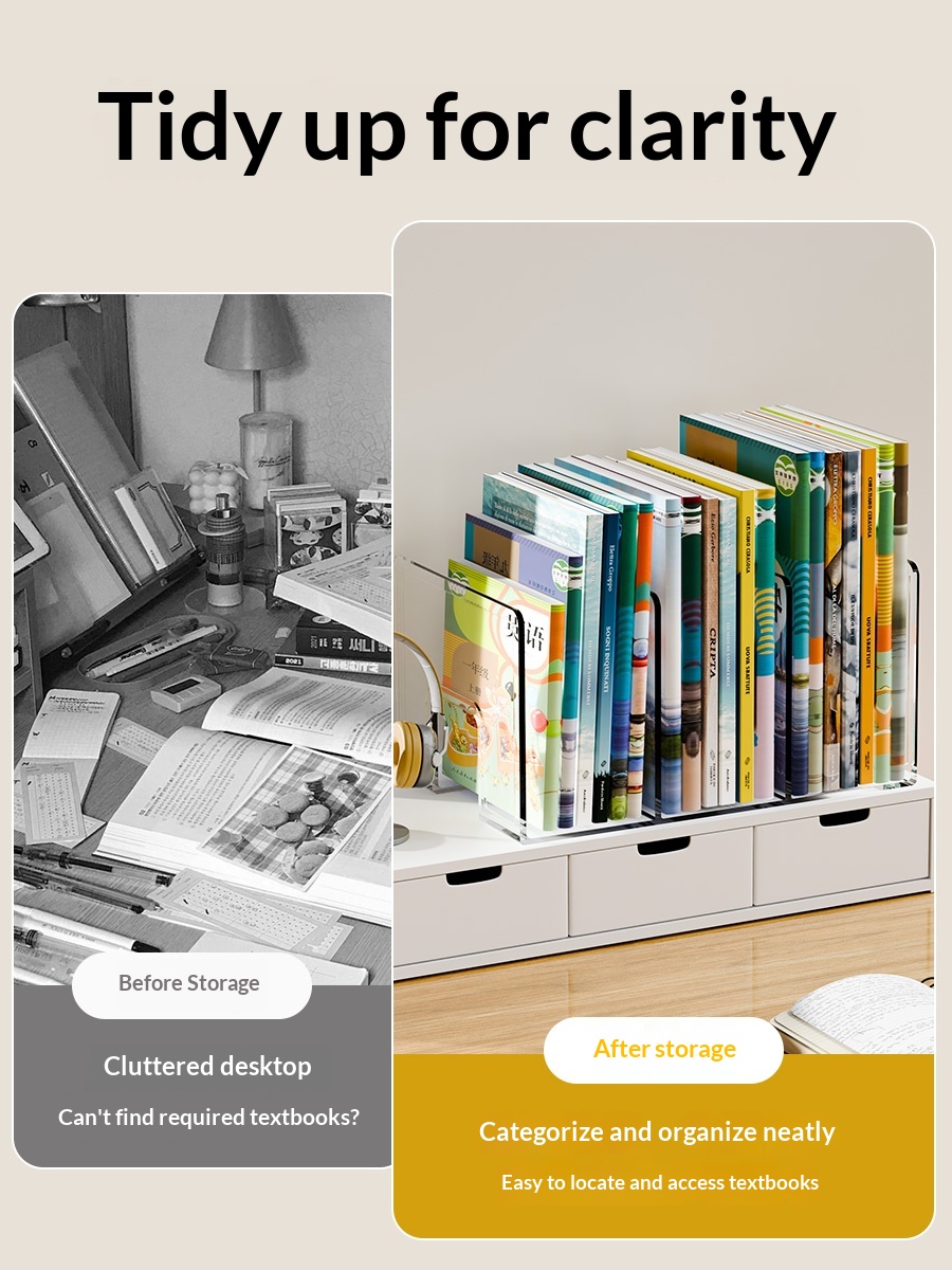 Desktop Bookshelf Transparent PET Simple Rectangle Student Desk Storage Rack Office Dormitory File Storage Made in China product view