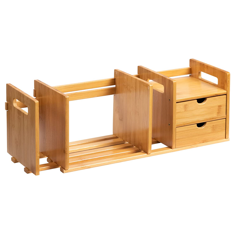 Factory Sale Various Widely Used Adjustable Movable Bamboo Wooden Storage Rack Expandable Bamboo Desktop Bookshelf detail