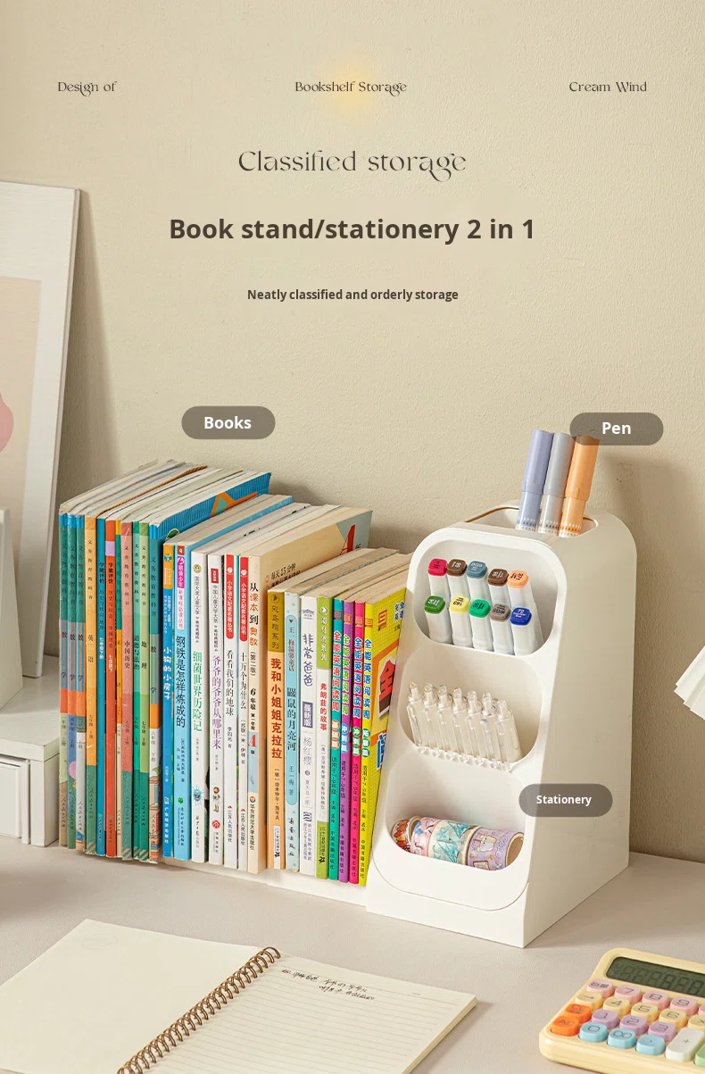 Plastic Desktop Storage Box Student Book Organizer Book Stand Large Capacity Bookshelf Pen Holder detail