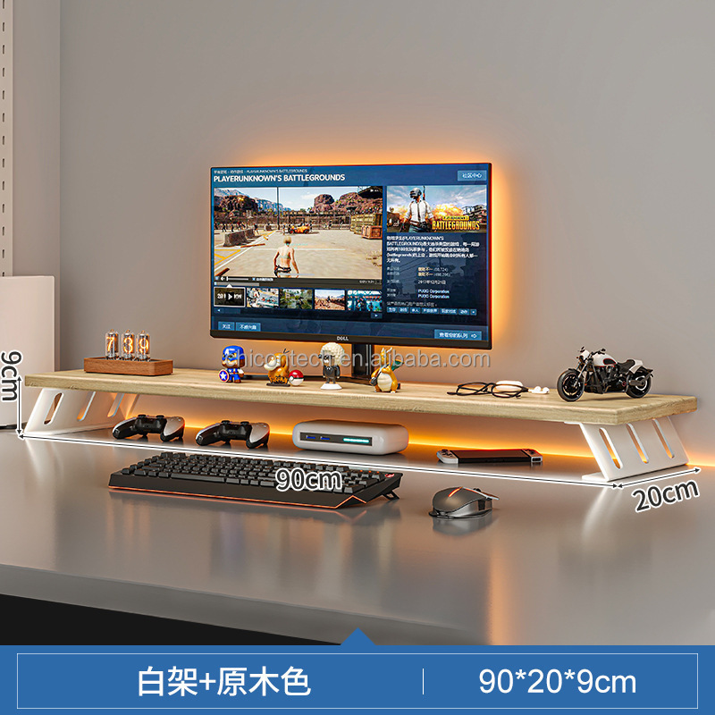Multilayer Wood Desktop Bookshelf with Double Tiers Heightening Computer Arrogance Home Desktop Storage Shelves with Hole Board detail
