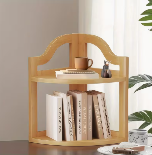 Bamboo Modern Eco-friendly Desktop Bookshelf Three-Layer Storage Corner Rack for Living Room Space-Saving Bookcase product view