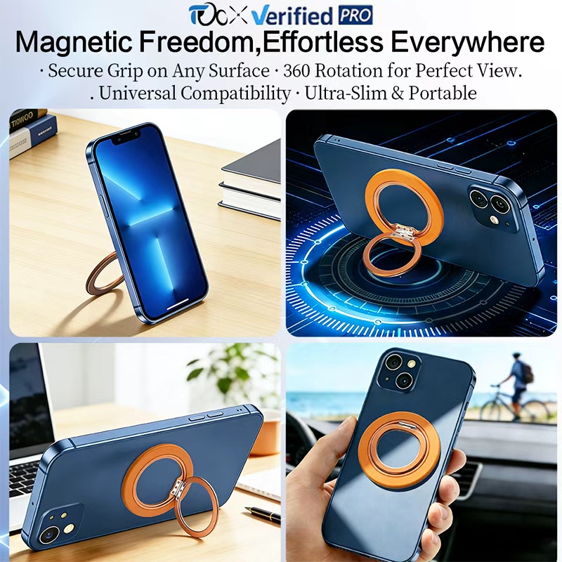 Custom X7 Portable Foldable Phone Kickstand, Aluminum+PC Adhesive Ring Holder, 360° Rotation Universal Desk & Hand Grip Stand product view