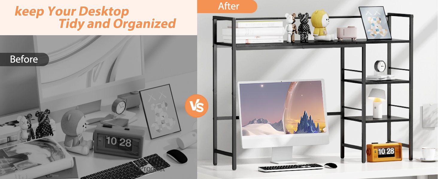 HavenlyYouth 38.5 Inch Adjustable 3 Tier Modern Metal Desktop Organizer Shelf Black Computer Monitor Stand Bookshelf Home Office detail