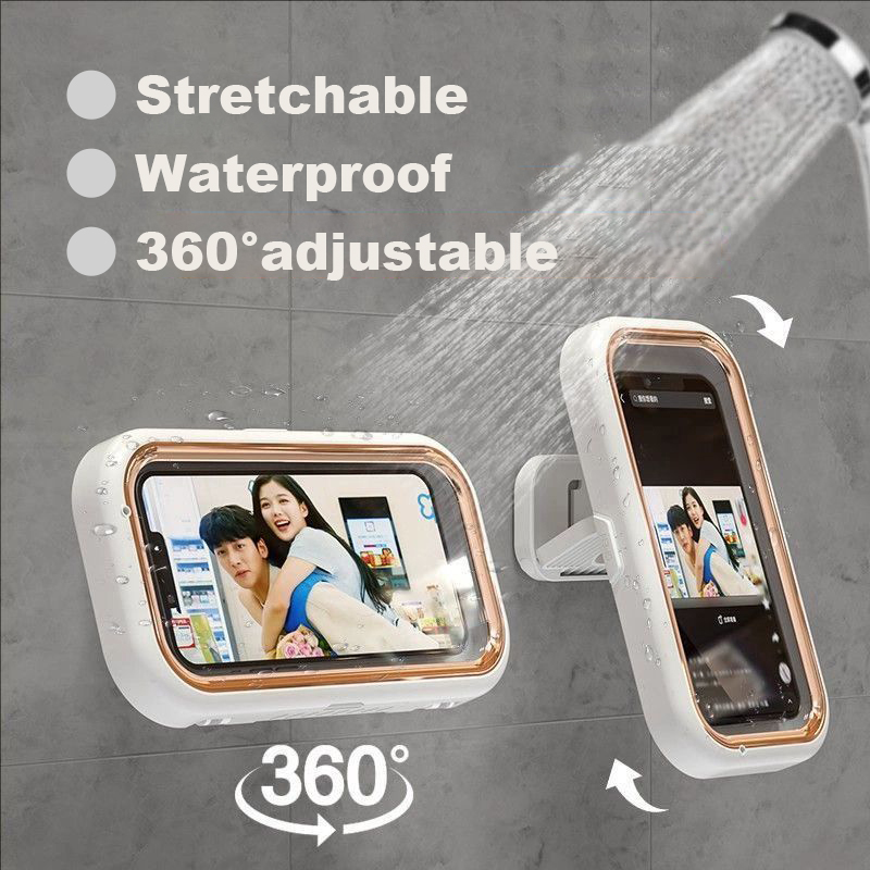 Bulk Supply Waterproof Bathroom Phone Case Stand ABS Phone Holder in Shower Anti-Fog HD Touch Screen Adhesive Tape Wall Mount product view