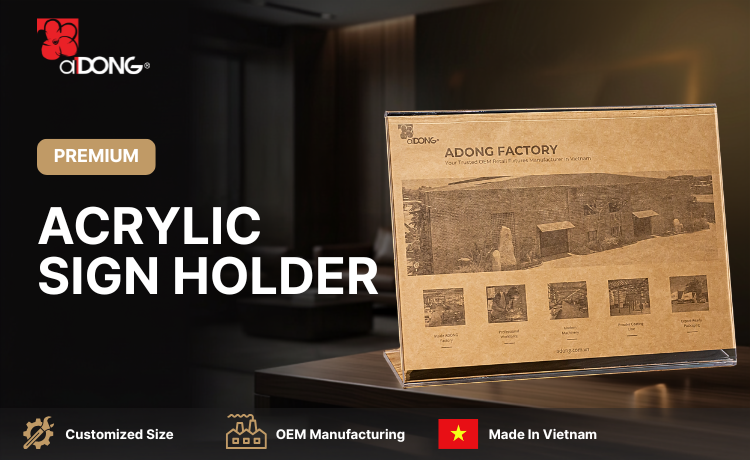 Custom Transparent Clear Acrylic Sign Holder Countertop Display Stand OEM Vietnam ADONG A88 detail
