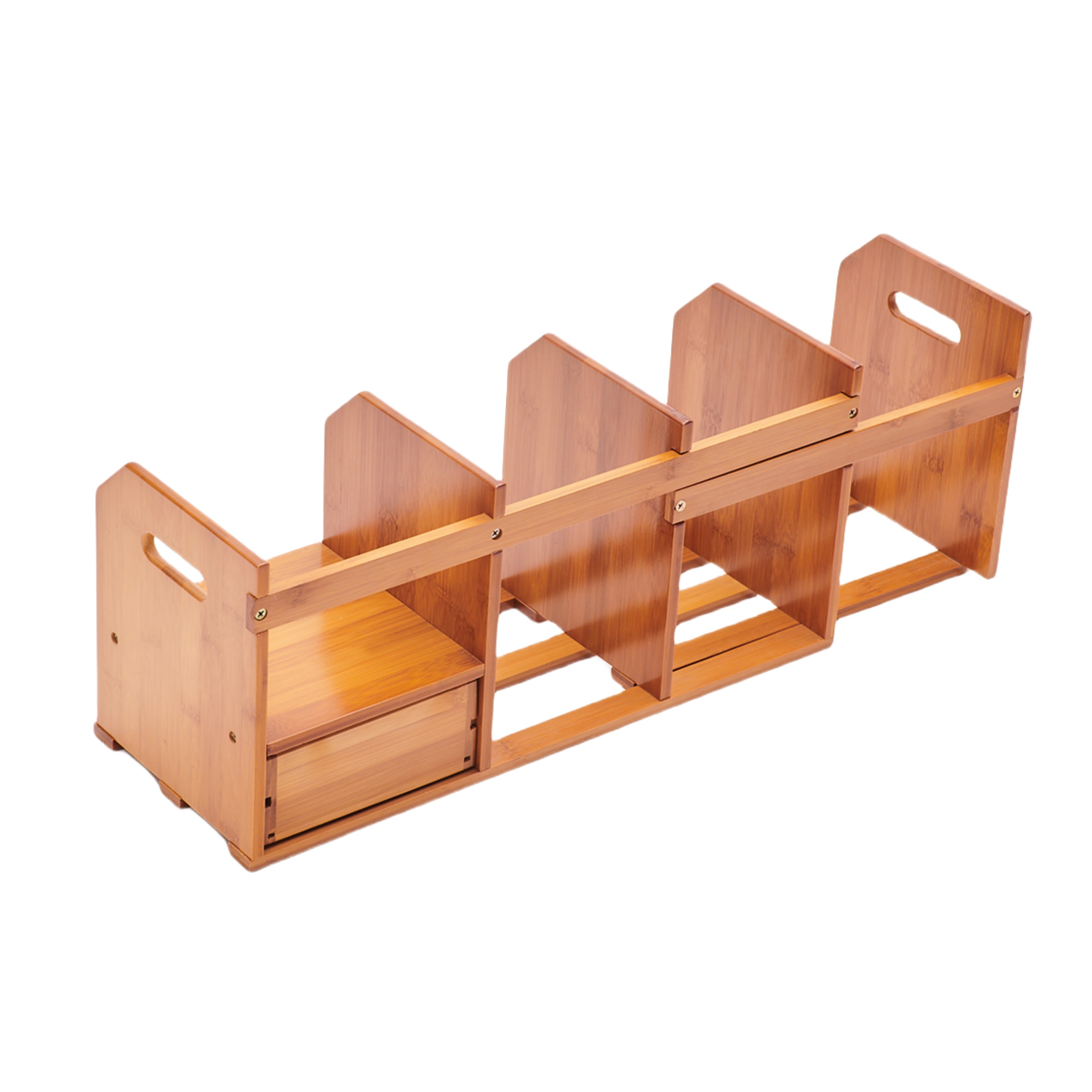 Modern Bamboo Wood Natural Color Desktop Organizer Bookshelf Storage Drawer Display Elegant Home Office Bookcase Cabinet detail