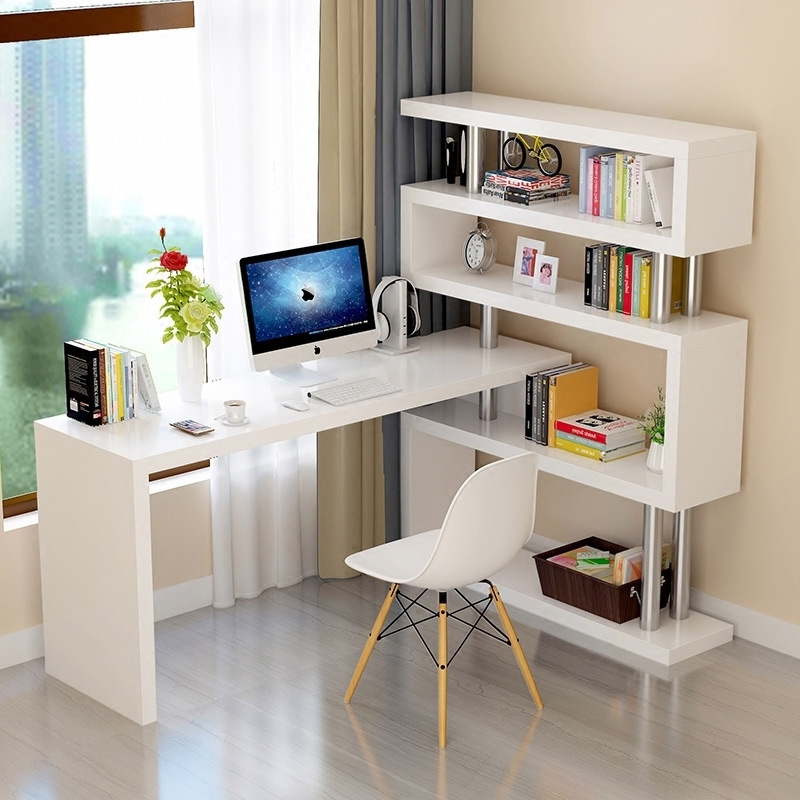 Modern Design Corner Bookshelf and Bookcase Integrated Desktop Computer and Student Writing Desk for Household Use product view