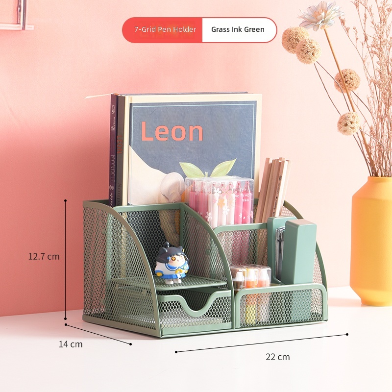 Desktop Organizer Multi-functional Pencil Holder Metal Mesh Office Supplies Storage Box & Rack Multi-tier Shelf Rectangular product view