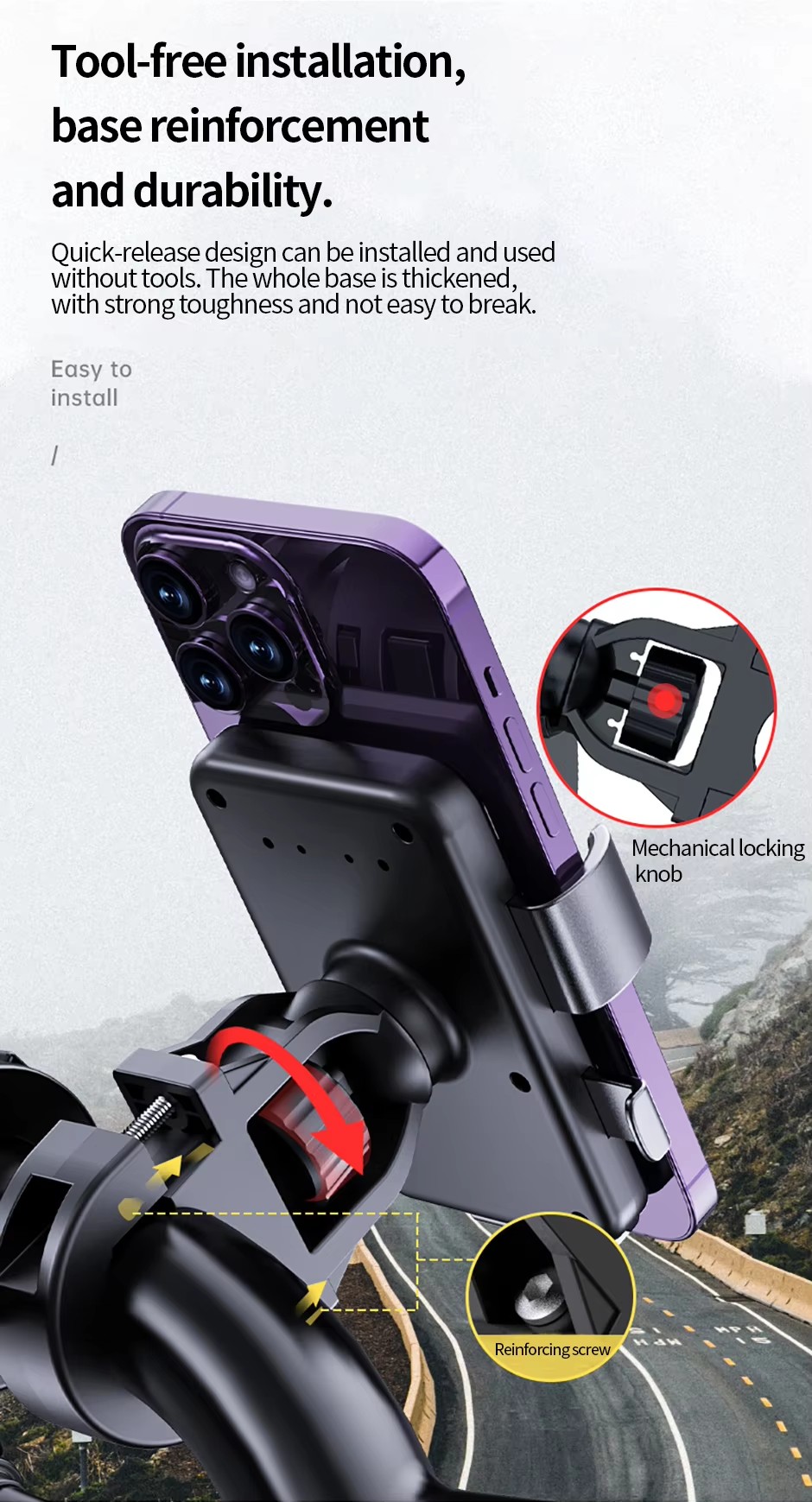 Universal Cell Phone Holder Bicycle Handlebar Multi Use Shockproof Motorcycle Phone Stand detail