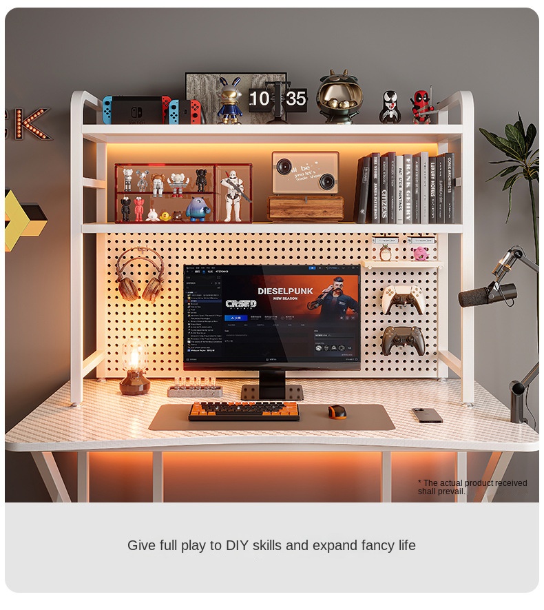Metal Wire-Wrap Board Shelf Desk Desktop Bookshelf Desk Storage Decoration Computer Desk Electric Racing Wind Display Shelf detail