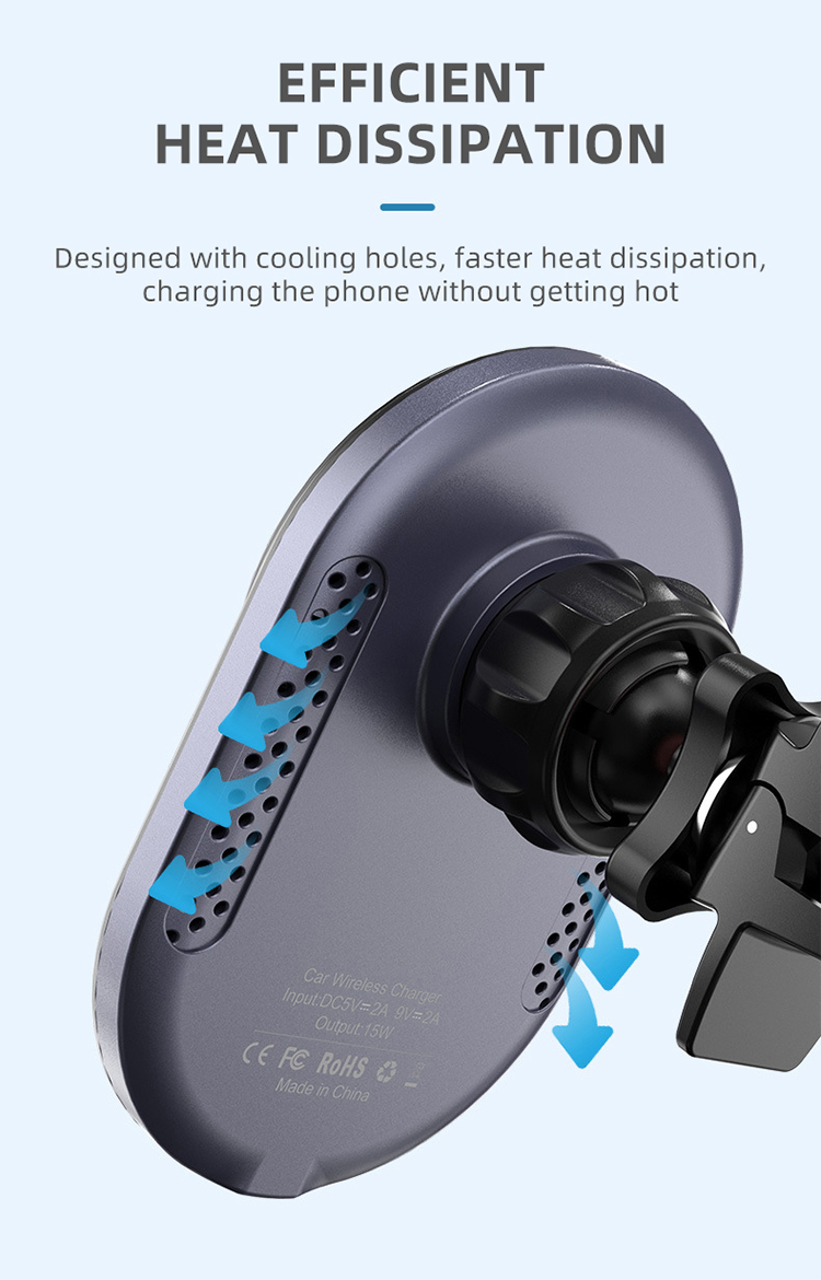 15W Electric Flexible Magnetic Wireless Car Charger Type-C Port Multi-Protection Air Vent Mount Phone Holder IPhone15 detail
