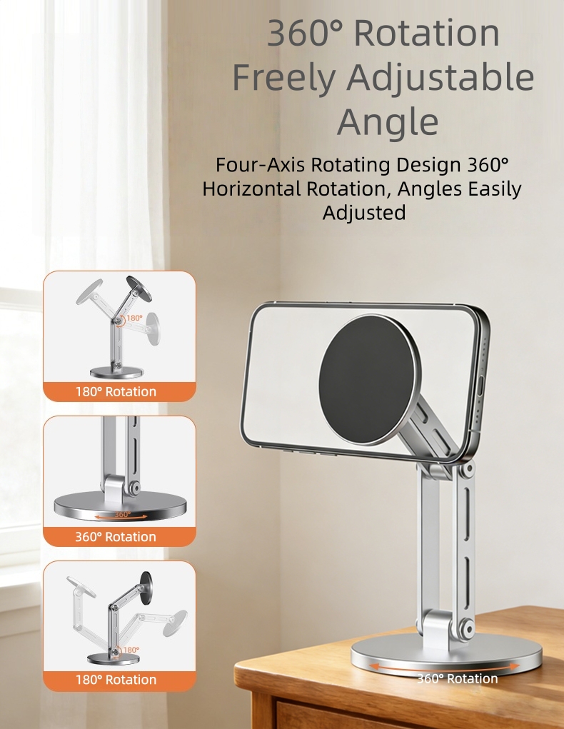 360 Rotating Magnetic Tablet Stand Foldable Aluminum Phone Holder for Desk Office & Travel Supports 4-10 Inch Devices product view