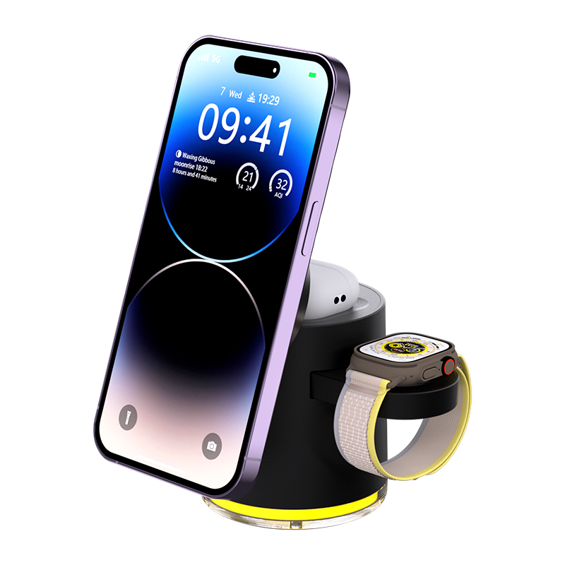 MPP Wireless Charger stand 2024 Magnetic Fast Charging Station Adjustable LED Light Wireless Phone Charger for Watch Earphone detail